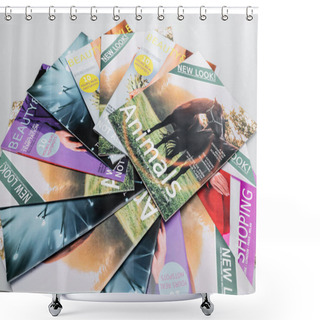 Personality  Top View Of Beauty, Shopping And Naturalistic Magazines Isolated On Grey Shower Curtains