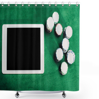 Personality  Top View Of Digital Tablet With Blank Screen Near Poker Chips On Poker Table  Shower Curtains