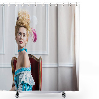 Personality  Beautiful Victorian Woman In Wig With Feathers Sitting On Antique Chair  Shower Curtains