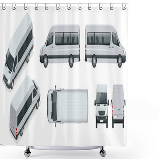 Personality  Realistic Set Of Van Template Isolated Passenger Minibus For Corporate Identity And Advertising. View From Side, Top, Roof, Rear, Front, Isometric. Shower Curtains