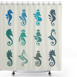 Personality  Stylized Graphic Seahorse. Silhouette Illustration Of Sea Life.  Shower Curtains