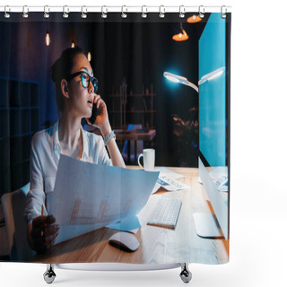 Personality  Businesswoman Working Late In Office  Shower Curtains