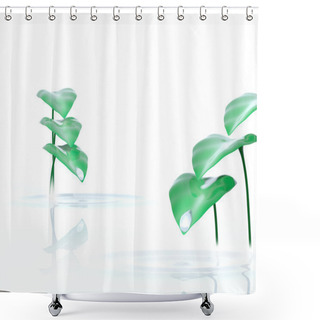 Personality  Drop And Plants On White Background Shower Curtains