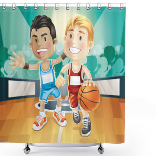 Personality  Kids Playing Basketball Shower Curtains