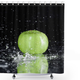 Personality  Green Apple With Drops  Shower Curtains