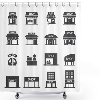 Personality  Shop Building Icon Set Shower Curtains