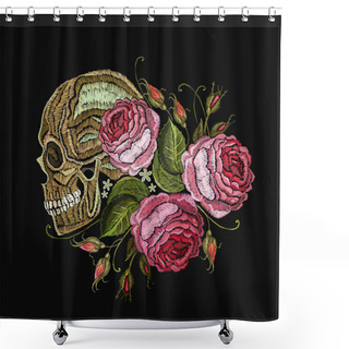Personality  Embroidery Skull And Flowers. Gothic Romantic Embroidery Shower Curtains