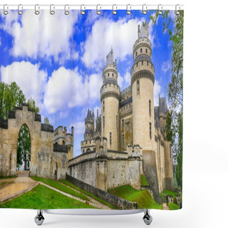 Personality  Famous French Castles - Impressive Medieval Pierrefonds Chateau. France, Oise Region Shower Curtains