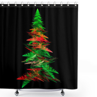 Personality  Abstract Fractal Christmas Tree With Black Backgound Shower Curtains
