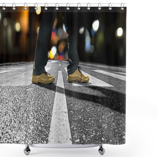 Personality  Man Crossing Street At Night Shower Curtains