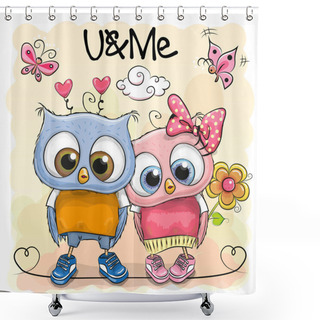 Personality  Two Cute Owls On Orange Background Shower Curtains