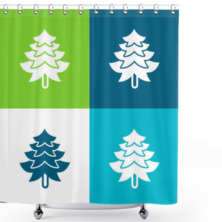 Personality  Big Pine Tree Shape Flat Four Color Minimal Icon Set Shower Curtains