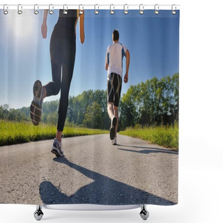 Personality  Young Couple Jogging Shower Curtains