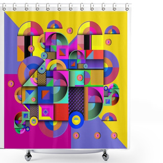 Personality  Trendy Curvy Geometric Memphis Elements Colorful Design. Retro 90s Style Texture, Pattern And Elements. Modern Abstract Culture Background Design And Cover Template. Shower Curtains