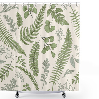 Personality  Seamless Floral Pattern With Herbs And Leaves Shower Curtains