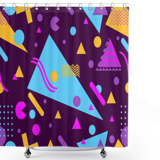 Personality  Geometric Seamless Pattern In 80s Style. Background With Colorful Geometric Shapes In Memphis Style. Design Of Promotional Products, Wrapping Paper And Printing. Vector Illustration Shower Curtains