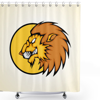 Personality  Vector Illustration Of A Lion Head Snapping Set Inside Circle. Shower Curtains