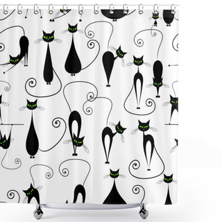 Personality  Black Cats, Seamless Pattern For Your Design Shower Curtains