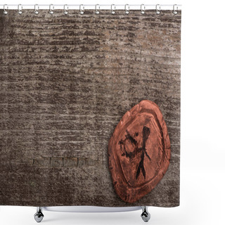 Personality  Top View Of Clay Shamanic Amulet On Wooden Background Shower Curtains