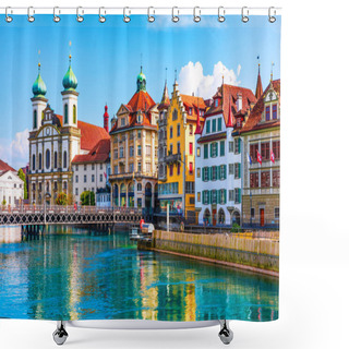 Personality  Scenic Summer Aerial Panorama Of The Old Town Medieval Architecture In Lucerne, Switzerland Shower Curtains
