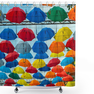 Personality  Colorful Umbrellas Background. Colorful Umbrellas In The Sky. Street Decoration. Shower Curtains