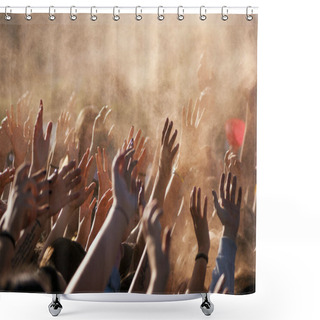 Personality  Crowded People Hands Up At A Day Time Concert. Shower Curtains
