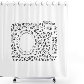 Personality  Black-and-white Camera Composed From Different Travel Elements Shower Curtains