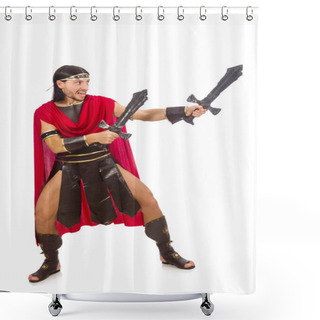 Personality  Gladiator Holding Sword Isolated On White Shower Curtains