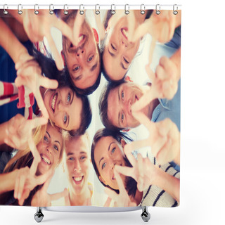 Personality  Group Of Teenagers Showing Finger Five Gesture Shower Curtains