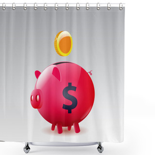 Personality  Vector Moneybox Pig With A Gold Coin Shower Curtains