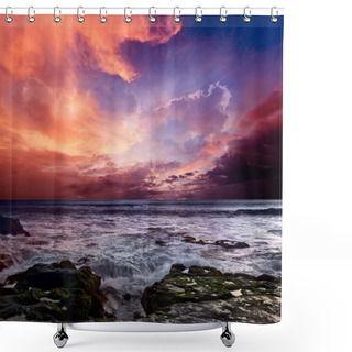 Personality  Rocky Coast. Sunset Shower Curtains