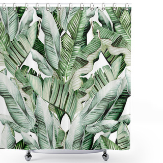 Personality  Beautiful Watercolor Seamless Pattern With Tropical Leaves And Banana Leaves.  Shower Curtains