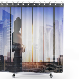Personality  Silhouette Of Businesswoman With Tablet Pc Shower Curtains