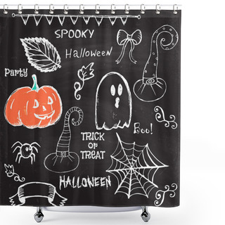 Personality  Halloween Hand Drawing Doodles On Black Chalkboard Shower Curtains