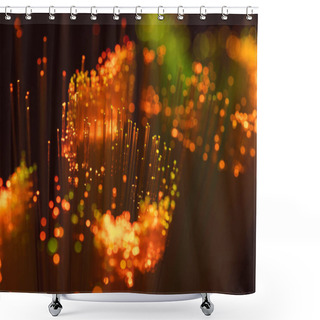 Personality  Selective Focus Of Shiny Orange Fiber Optics Background Shower Curtains