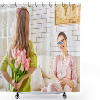Personality  Girl Giving A Bouquet To Mother Shower Curtains