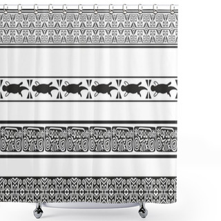 Personality  Vector Monochrome Set Of Seamless Borders, Native American Frames. The Endless Pattern Of The Peoples Of Central And South America, The Aztecs, The Maya, The Incas. Shower Curtains