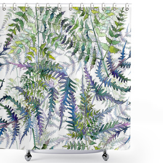Personality  Fern Green Leaves. Watercolor Background Illustration Set. Seamless Background Pattern. Shower Curtains