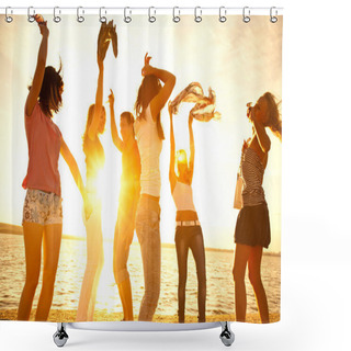 Personality  Happy Teens Dancing At The Beach Shower Curtains