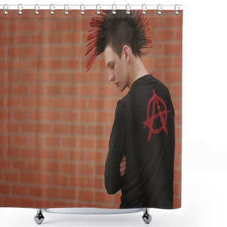 Personality  Young Man With Mohawk And Anarchy Symbol On Clothing Shower Curtains