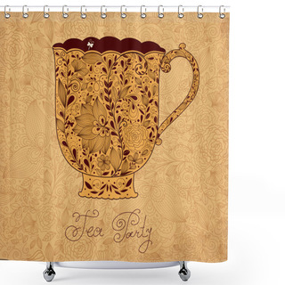 Personality  Pastel Vintage Floral Card With Beautiful Cup Shower Curtains