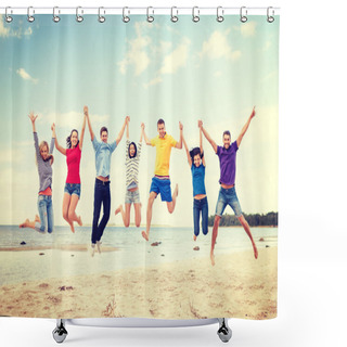 Personality  Group Of Friends Jumping On The Beach Shower Curtains