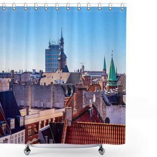 Personality  Aerial View Of Rooftops, Church And Skyscraper In Copenhagen, Denmark Shower Curtains
