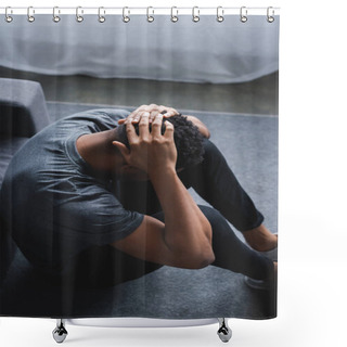 Personality  Frustrated African American Man Having Panic Attack At Home Shower Curtains