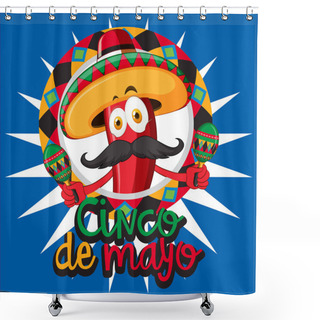 Personality  Cinco De Mayo Card Template With Chili Wearing Hat Shower Curtains