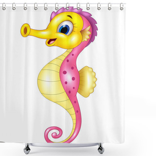 Personality  Cartoon Happy Seahorse Isolated On White Background Shower Curtains