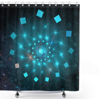 Personality  Glittering Swirl. Abstract Teal Sparks On Black Background. Fantasy Fractal Texture. Digital Art. 3D Rendering. Cyan Spiral Background Image, Illustration - Repeating Spiral Patterns, Colorful Vortex. Shower Curtains