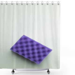 Personality  Top View Of Bright Purple Sponge On Grey Background Shower Curtains
