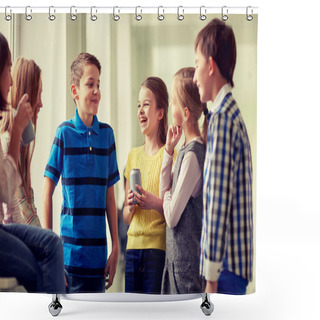 Personality  Group Of School Kids With Soda Cans In Corridor Shower Curtains