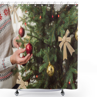 Personality  Girl Decorating Christmas Tree Shower Curtains